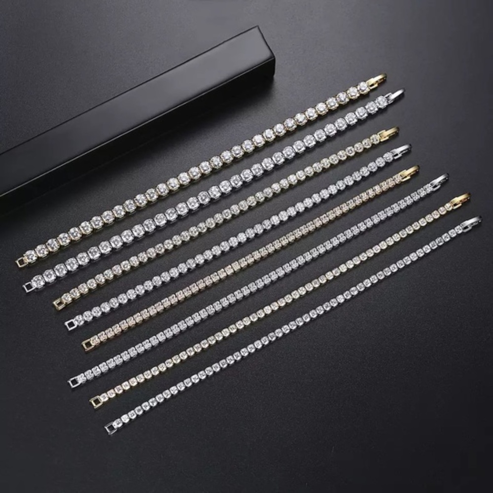 2.5-4mm 16-19cm Silver Full Drill Tennis Crystal Bracelet